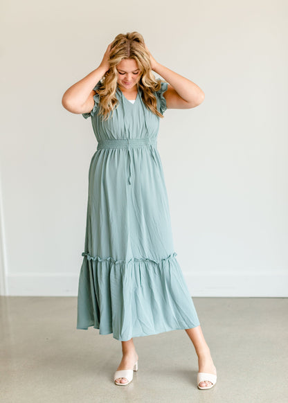 Mint Ruffle Sleeve Ruffle Maxi Dress - FINAL SALE Dresses