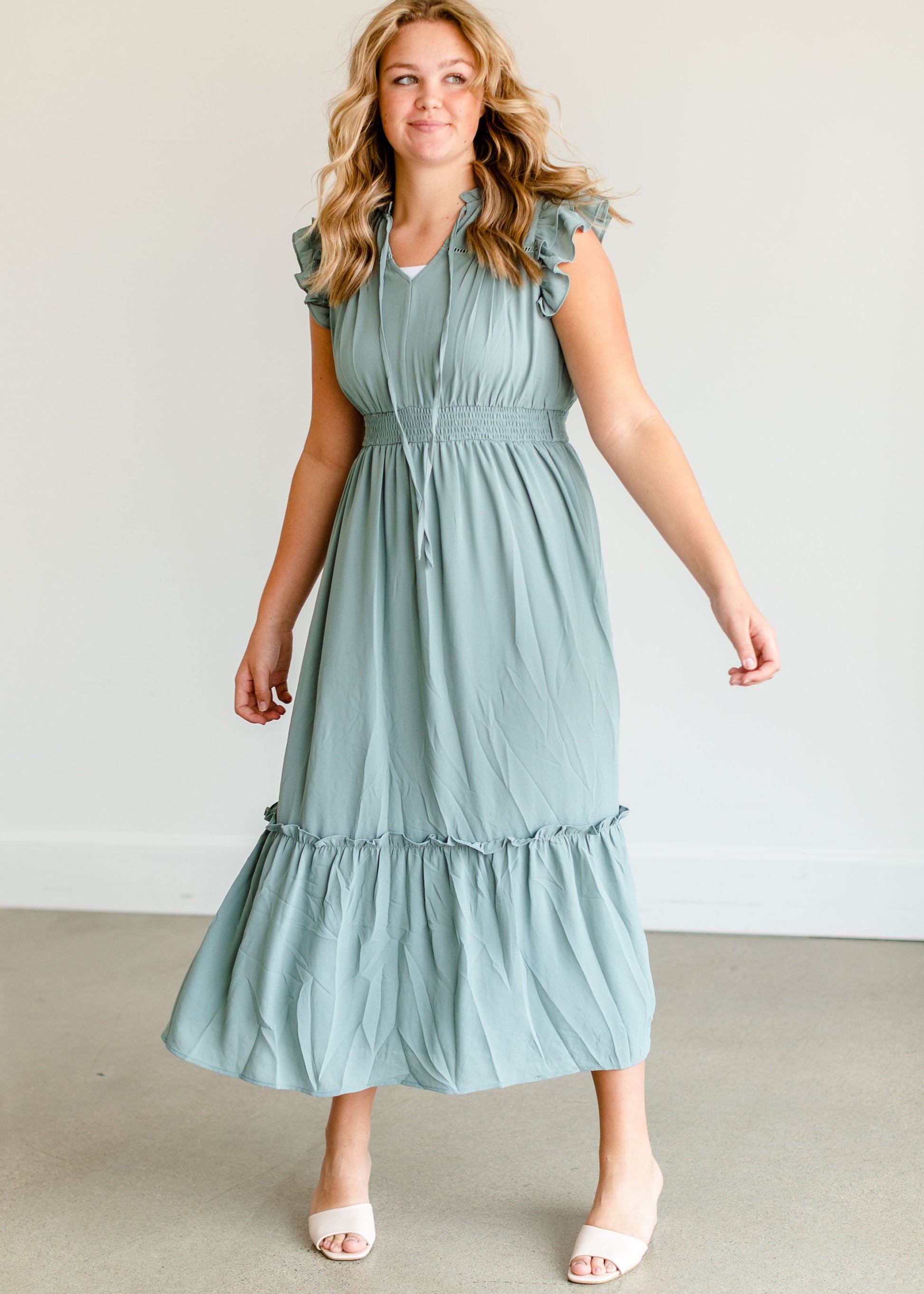 Mint Ruffle Sleeve Ruffle Maxi Dress - FINAL SALE Dresses