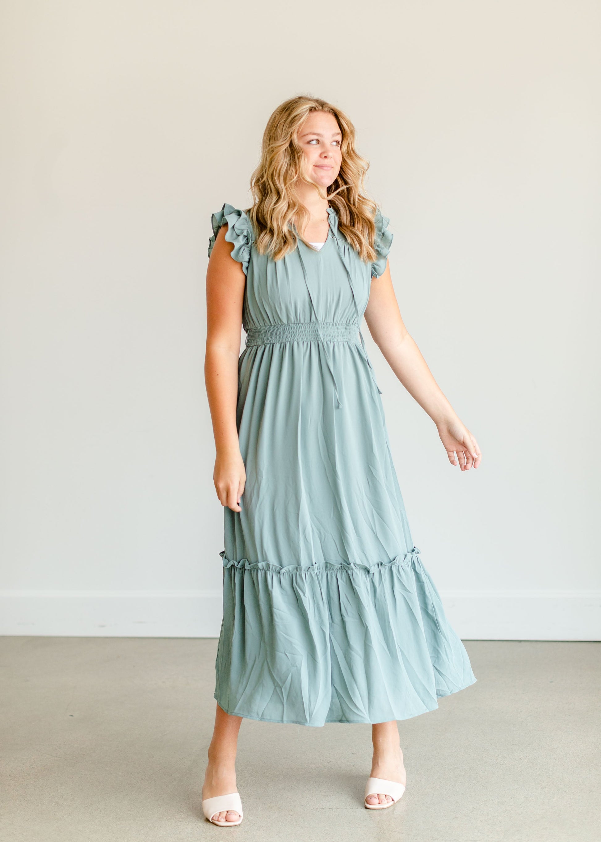 Mint Ruffle Sleeve Ruffle Maxi Dress - FINAL SALE Dresses