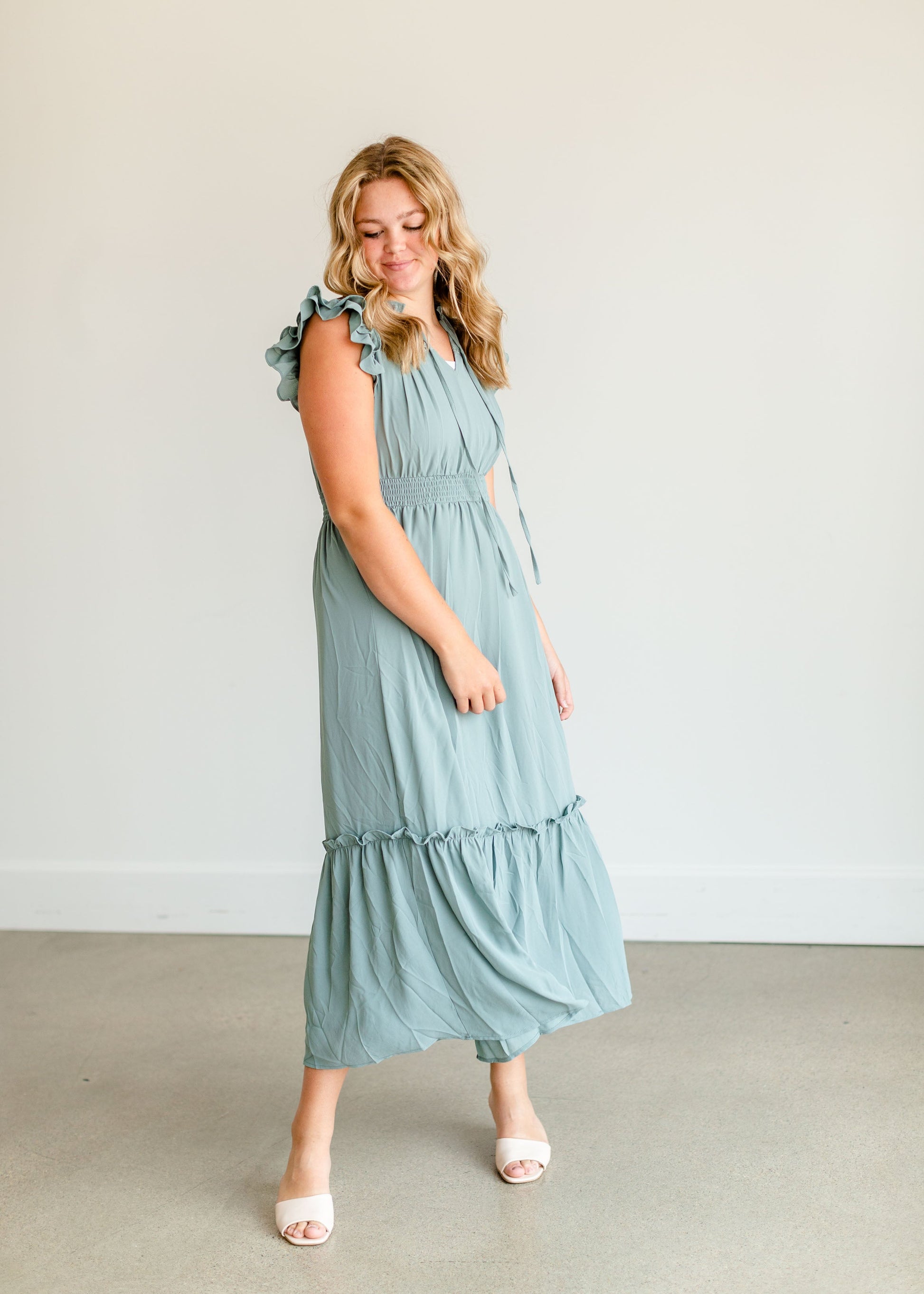 Mint Ruffle Sleeve Ruffle Maxi Dress - FINAL SALE Dresses