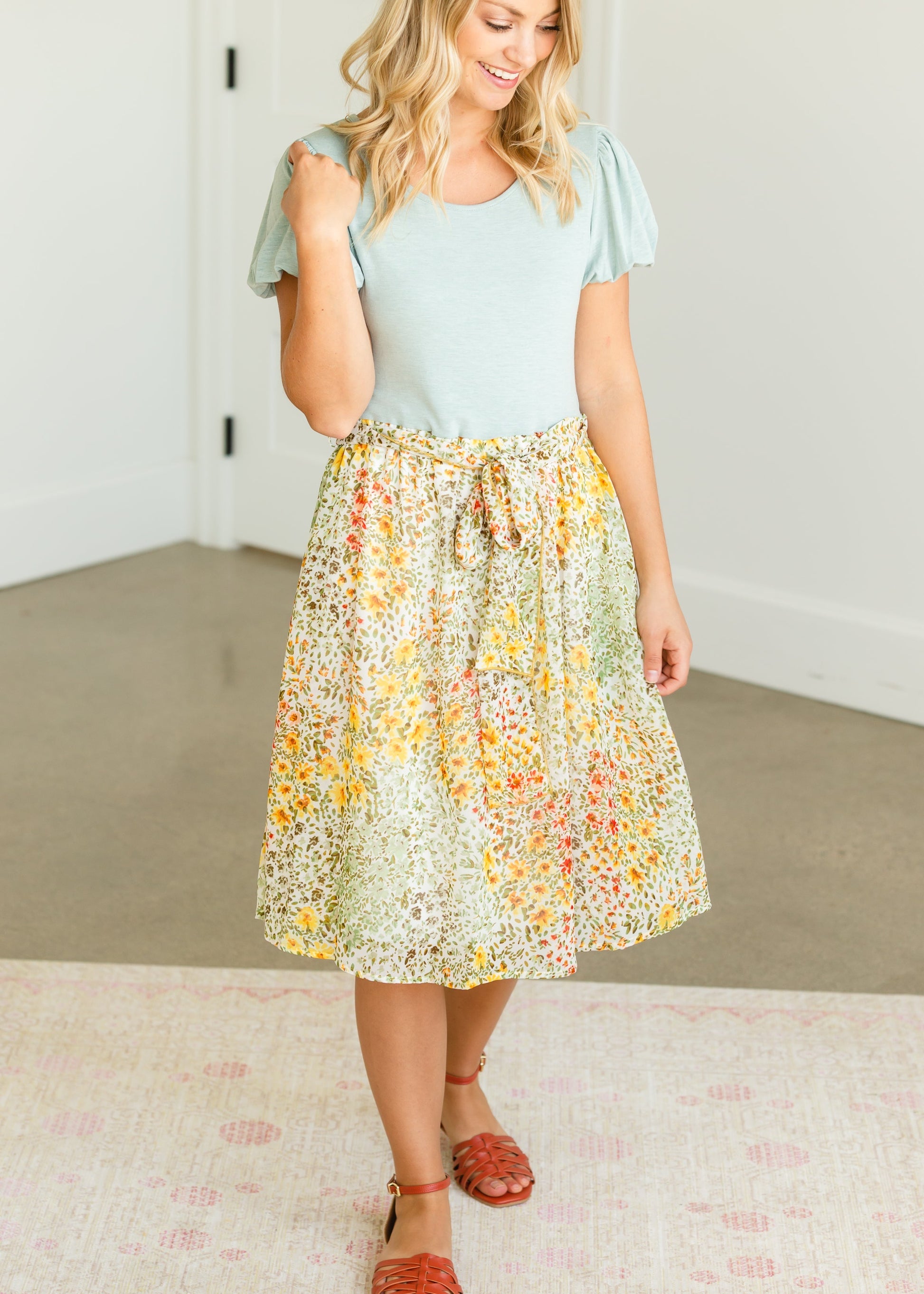 Mixed Media Floral Skirt Midi Dress - FINAL SALE Dresses