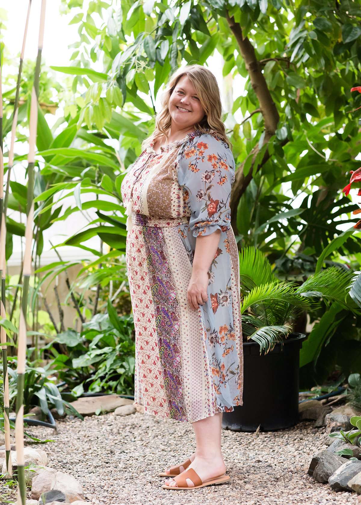 Mixed boho print flowy plus size dress