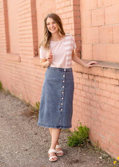 Mixed Striped Short Sleeve Top Tops