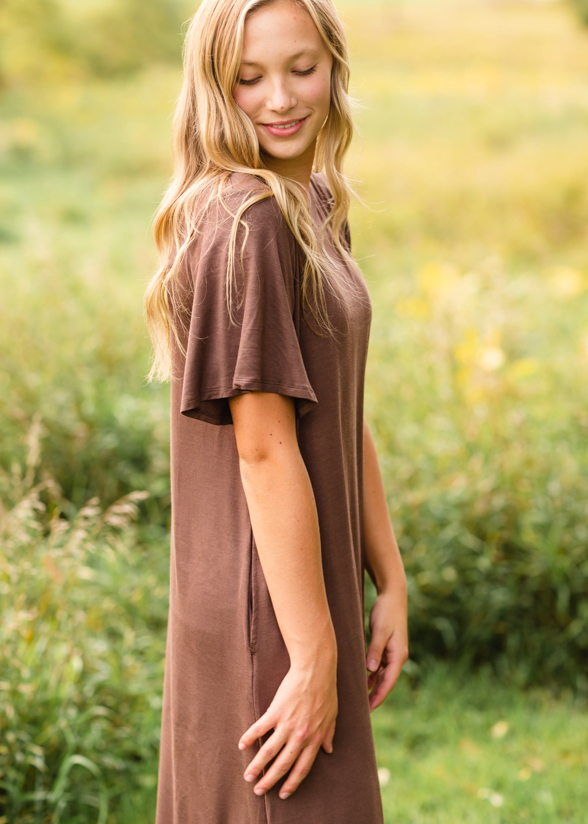 Mocha Bell Sleeve T-Shirt Dress - FINAL SALE Dresses