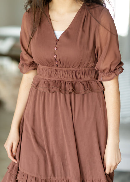 Mocha Chiffon Tiered Ruffle Midi Dress - FINAL SALE Dresses