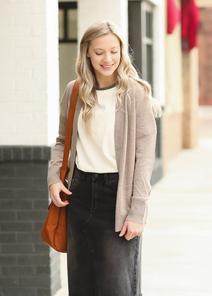 Mocha Long Sleeve Wool-Like Cardigan - FINAL SALE Tops