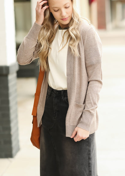 Mocha Long Sleeve Wool-Like Cardigan - FINAL SALE Tops