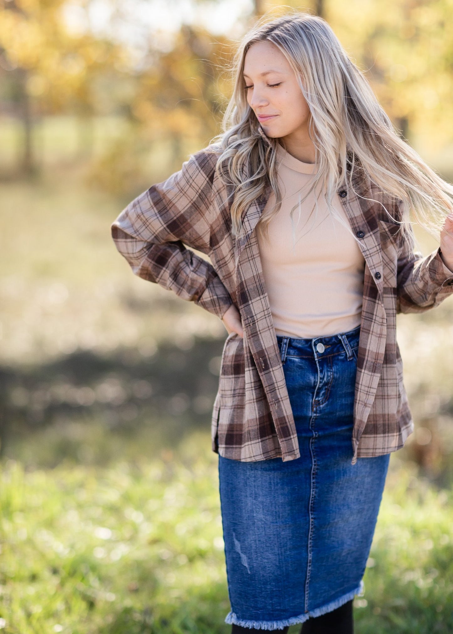 Mocha Plaid Flannel Top-FINAL SALE Tops Mystree