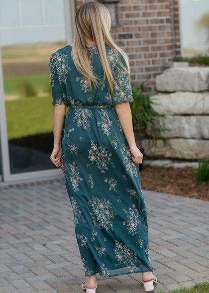 Moss Green Floral Maxi Dress Dresses