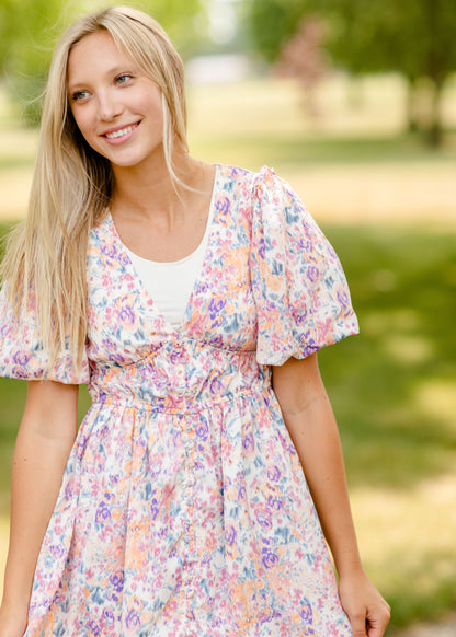 Multi Floral Button Down Midi Dress - FINAL SALE Dresses