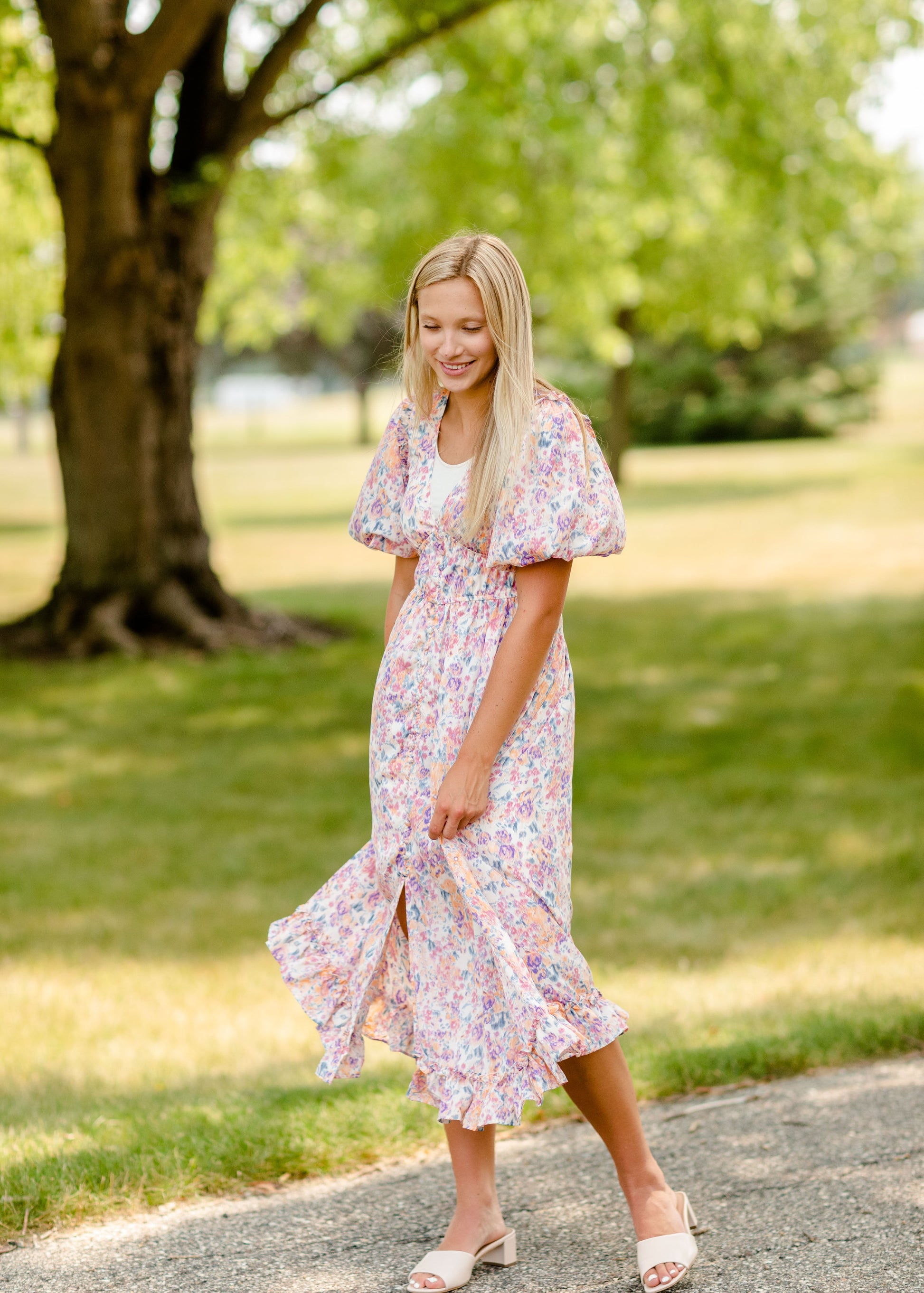 Multi Floral Button Down Midi Dress - FINAL SALE Dresses