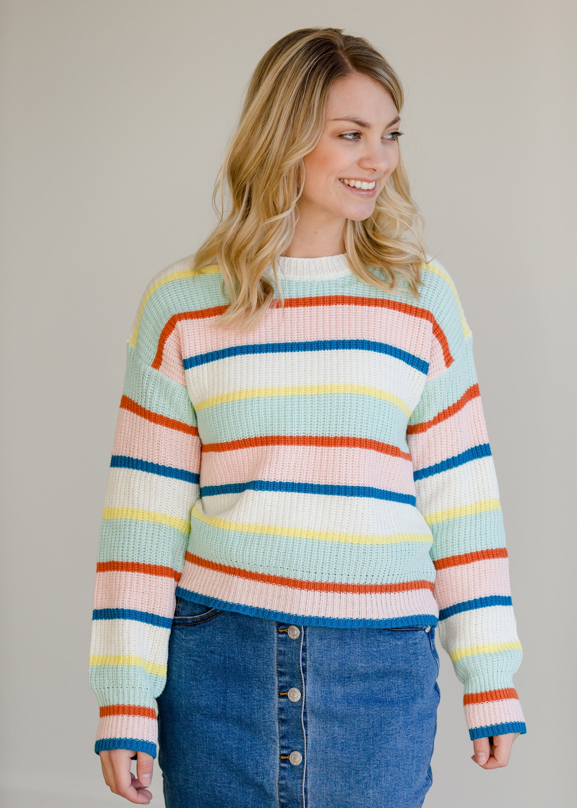 Multi Mint Striped Sweater - FINAL SALE Tops