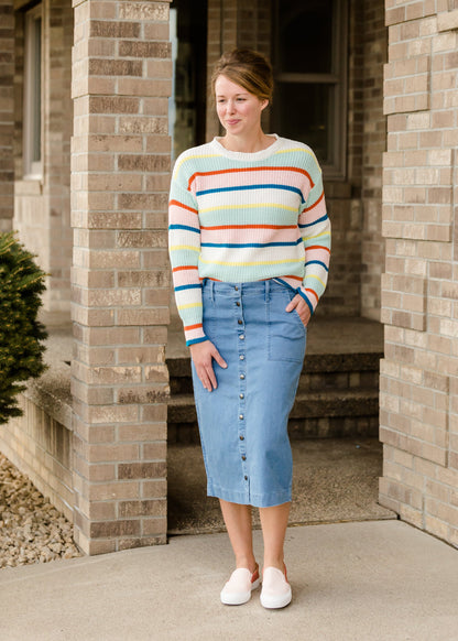 Multi Mint Striped Sweater - FINAL SALE Tops