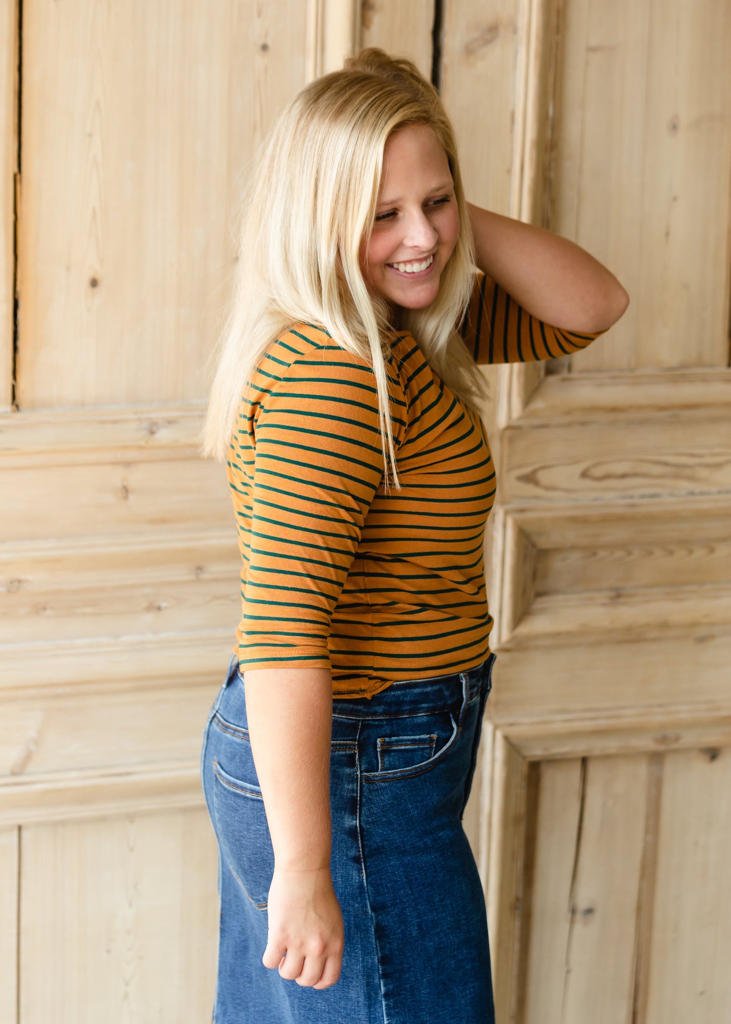 Mustard + Emerald Striped 3/4 Top - FINAL SALE Tops