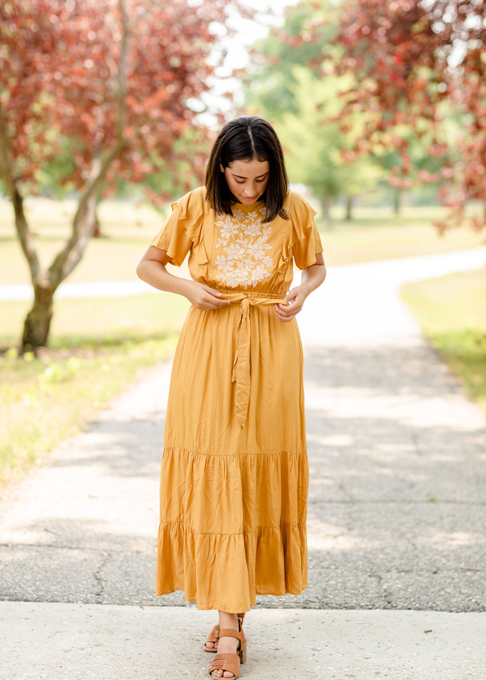 Mustard Flutter Sleeve Floral Maxi Dress - FINAL SALE Dresses