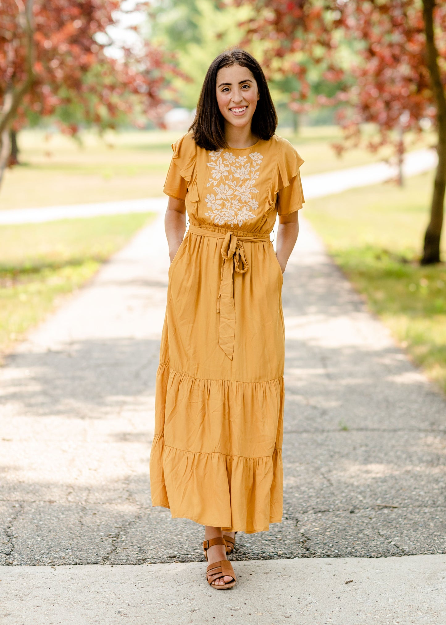 Mustard Flutter Sleeve Floral Maxi Dress - FINAL SALE Dresses