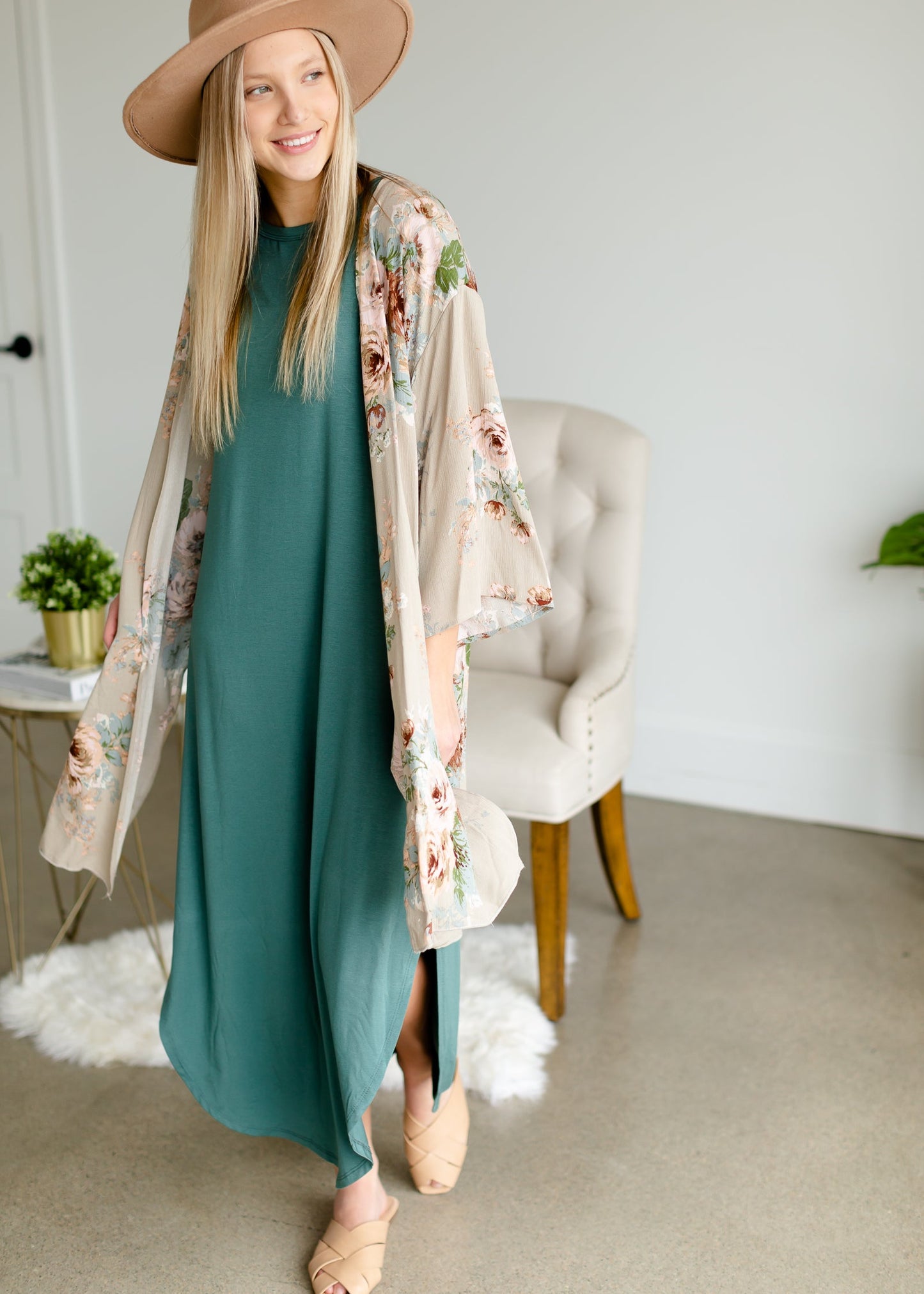 Muted Jade Round Hem T-Shirt Dress Dresses