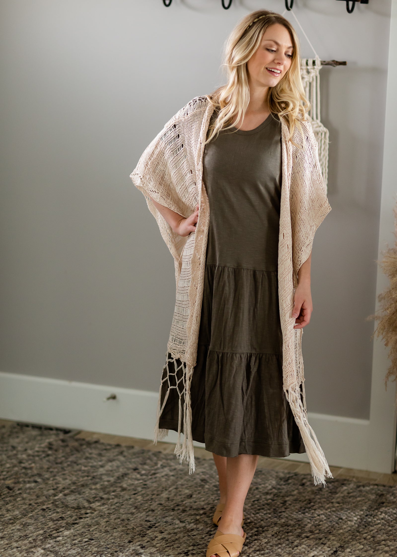 Natural Crochet Fringe Kimono - FINAL SALE Tops