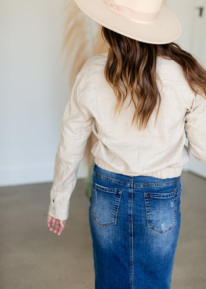 Natural Pleated V-Neck Top - FINAL SALE Tops Inherit