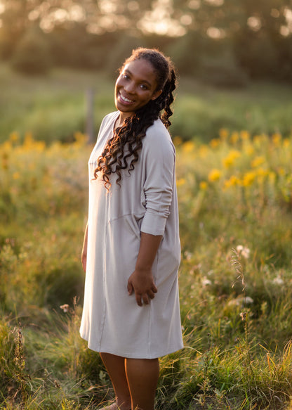 Natural Ribbed Tunic Midi Dress Dresses Grade & Gather