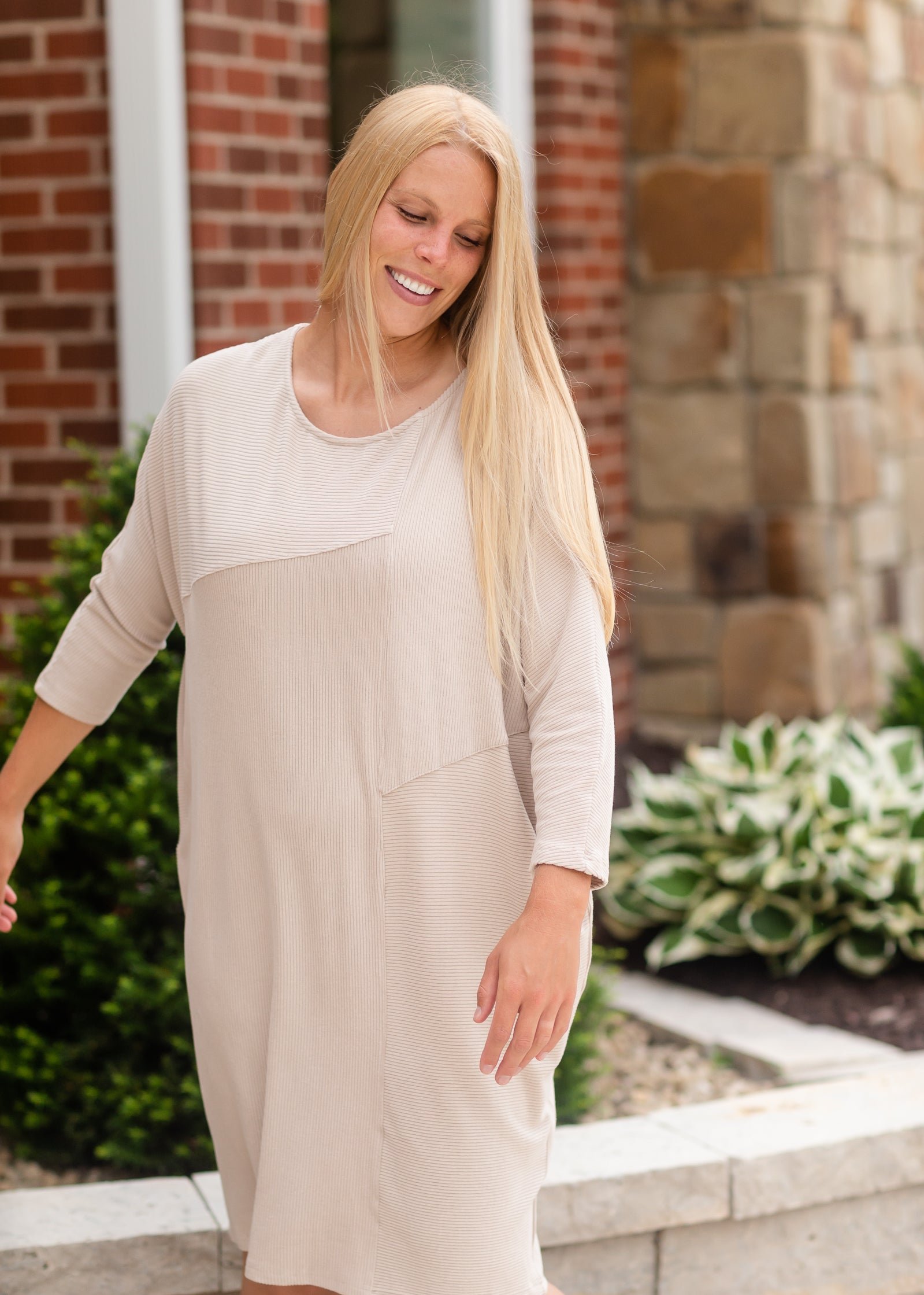 Natural Ribbed Tunic Midi Dress - FINAL SALE Dresses