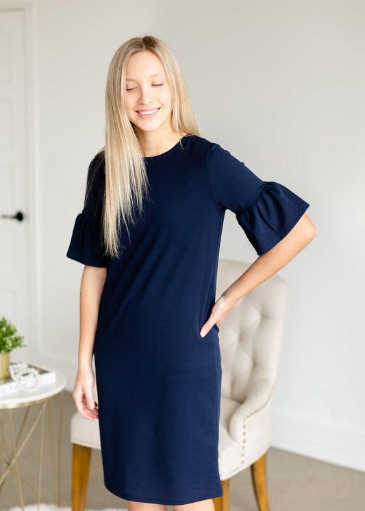 Navy Bell Sleeve Midi Dress - FINAL SALE Dresses