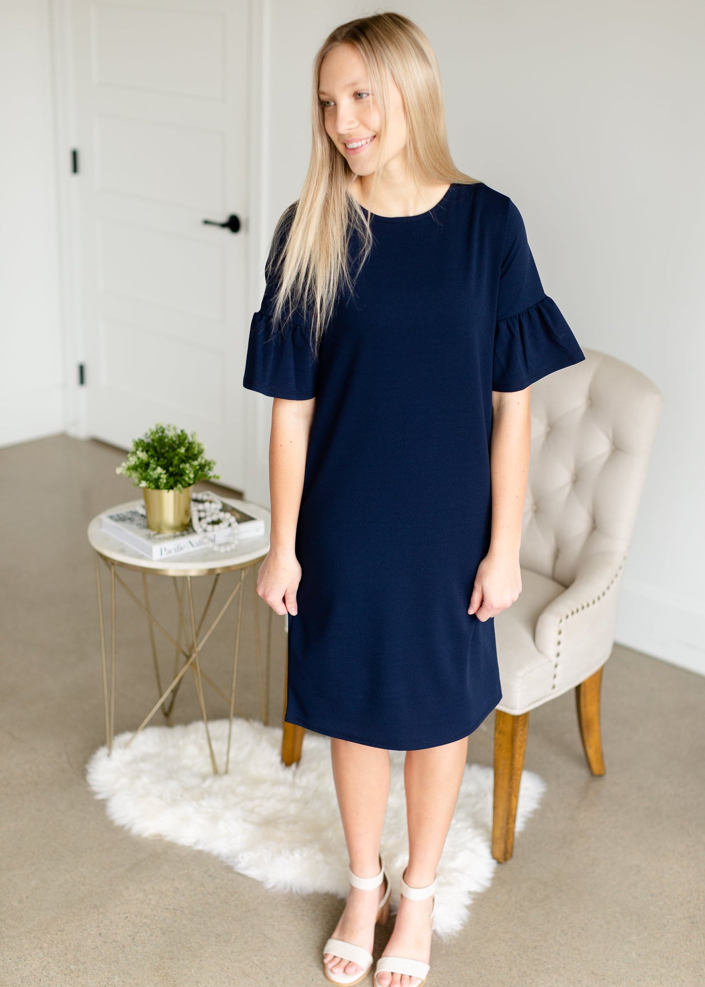 Navy Bell Sleeve Midi Dress - FINAL SALE Dresses