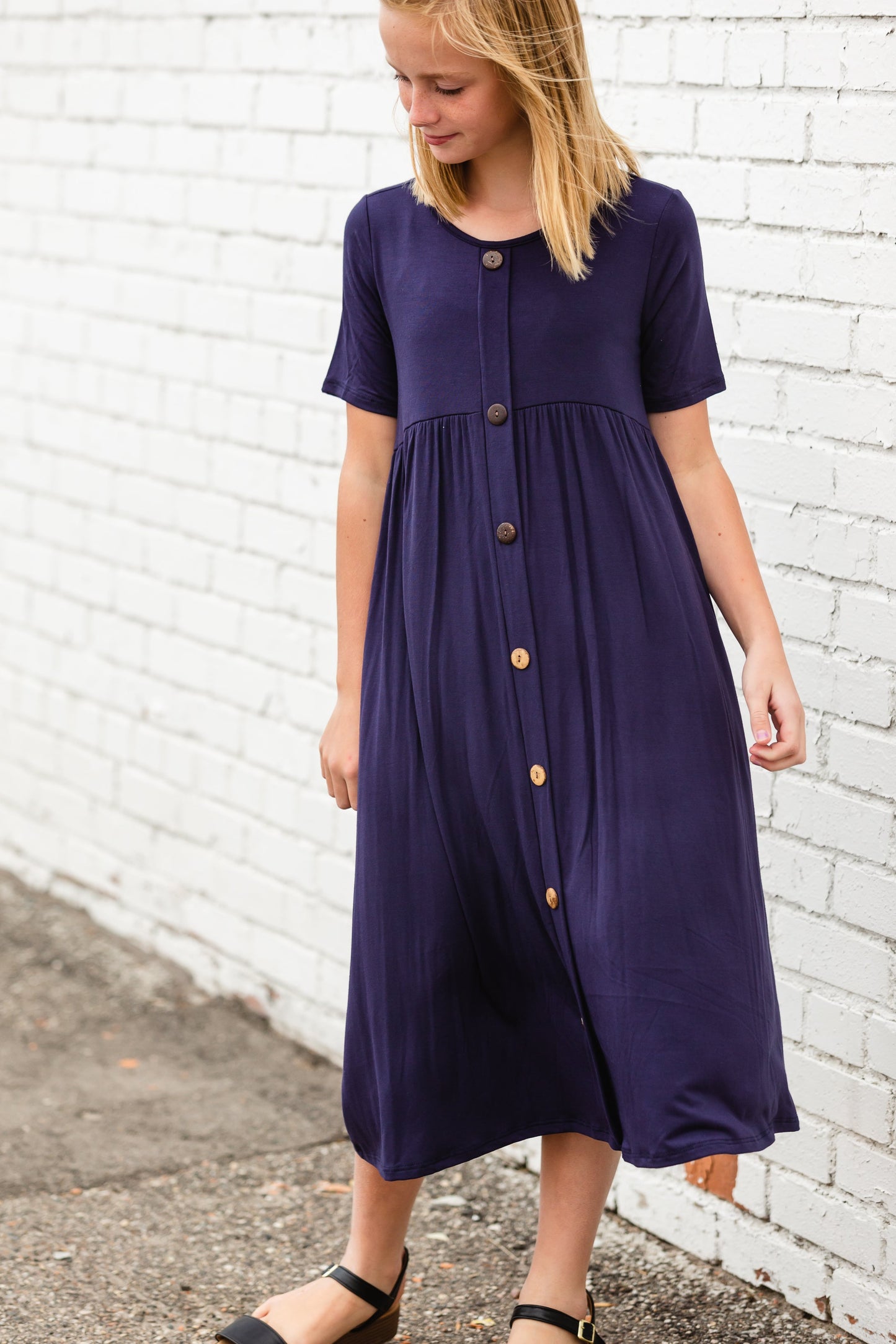 Navy Button Detail Maxi Dress Girls