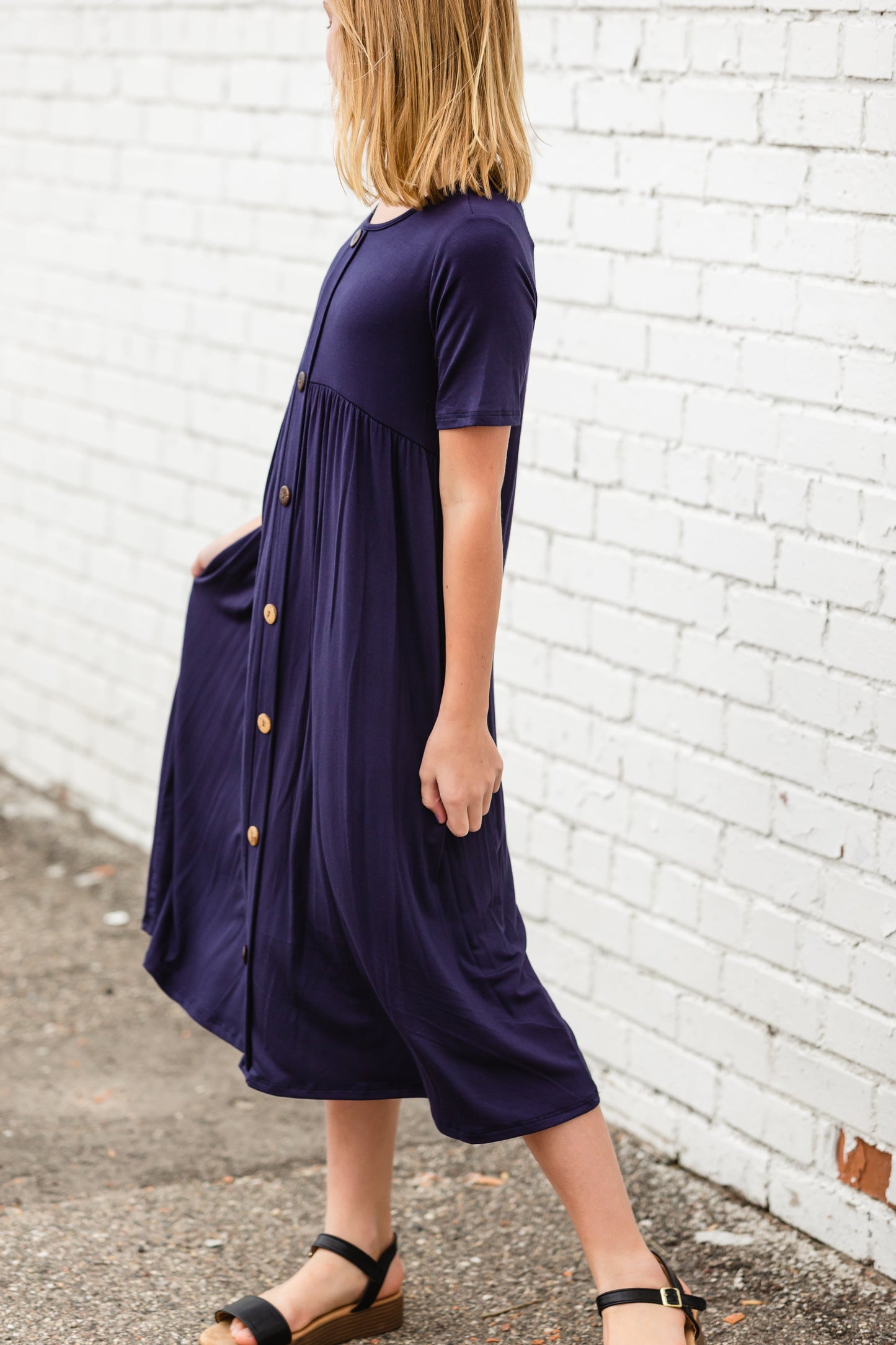 Navy Button Detail Maxi Dress Girls