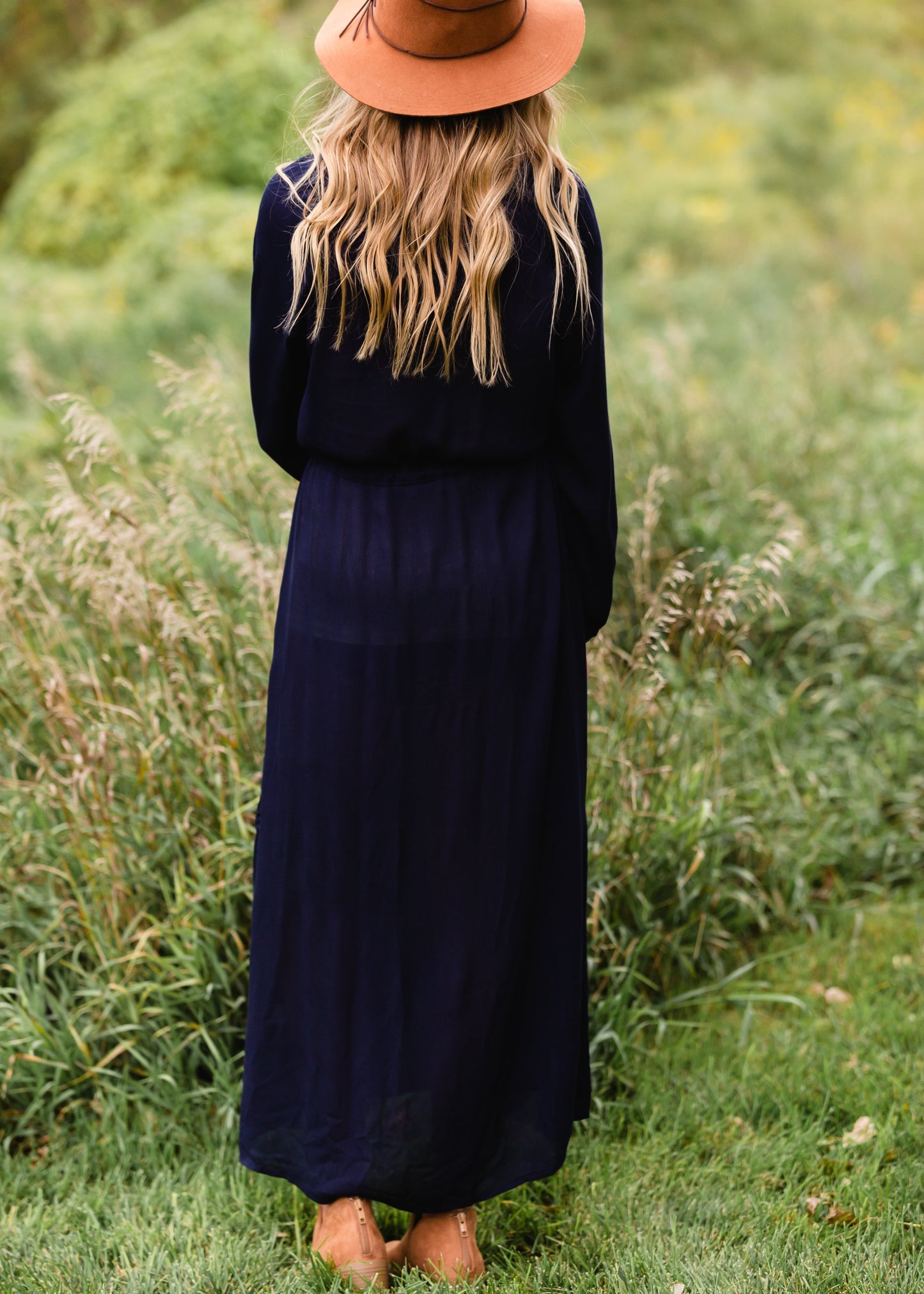 Navy Embroidered Tie Waist Maxi Dress Dresses