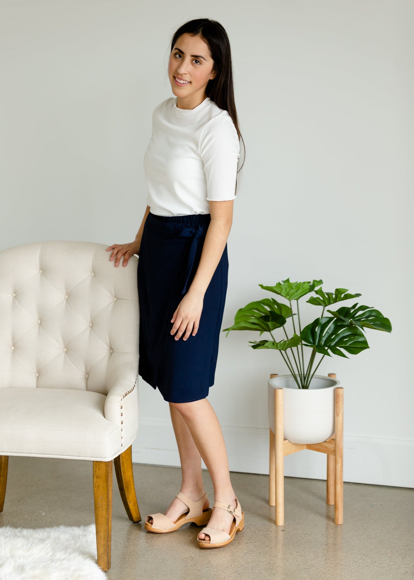 Navy Faux Wrap Tie Front Midi Skirt - FINAL SALE Skirts