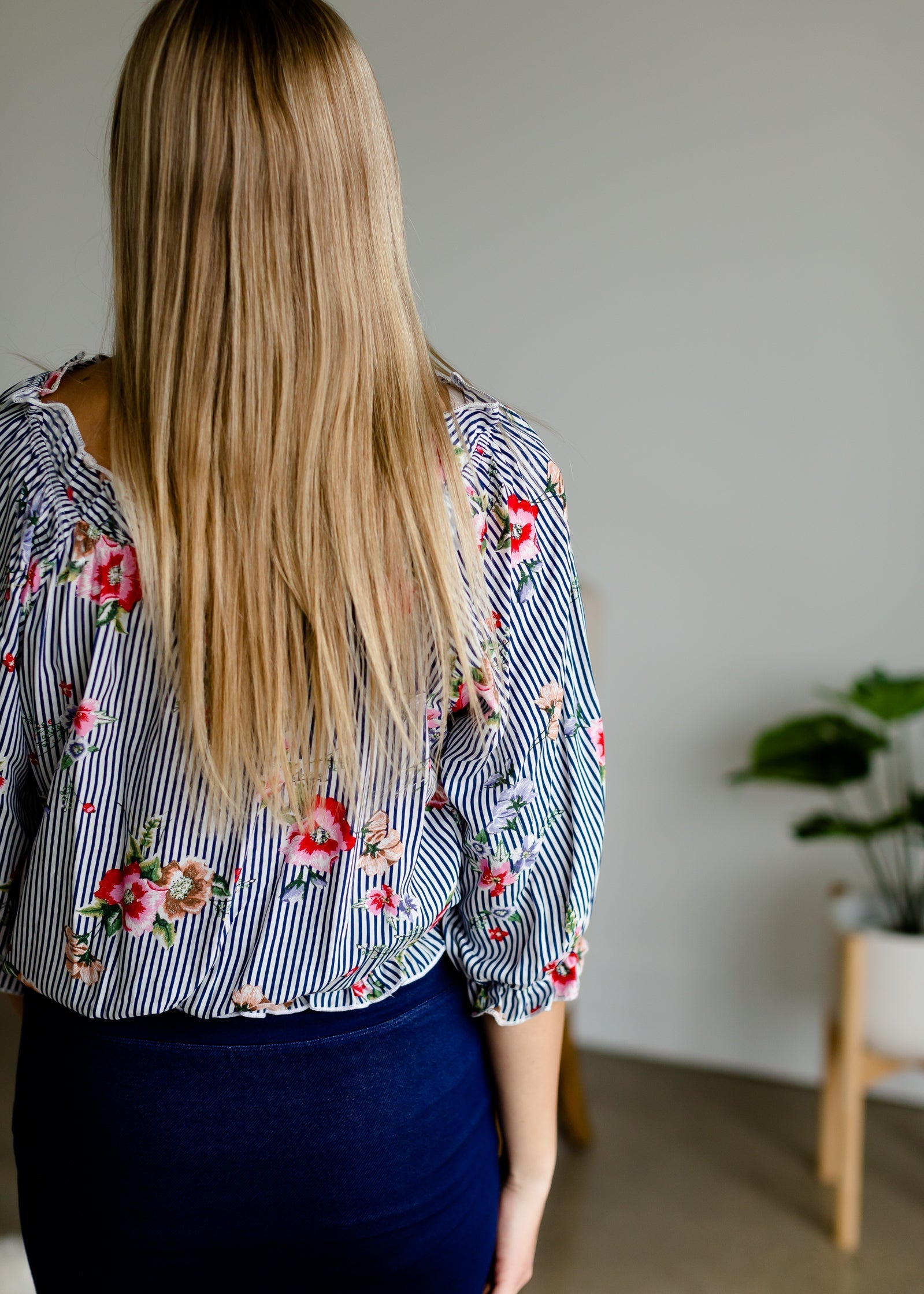 Navy Floral Striped Smocked Top - FINAL SALE Tops