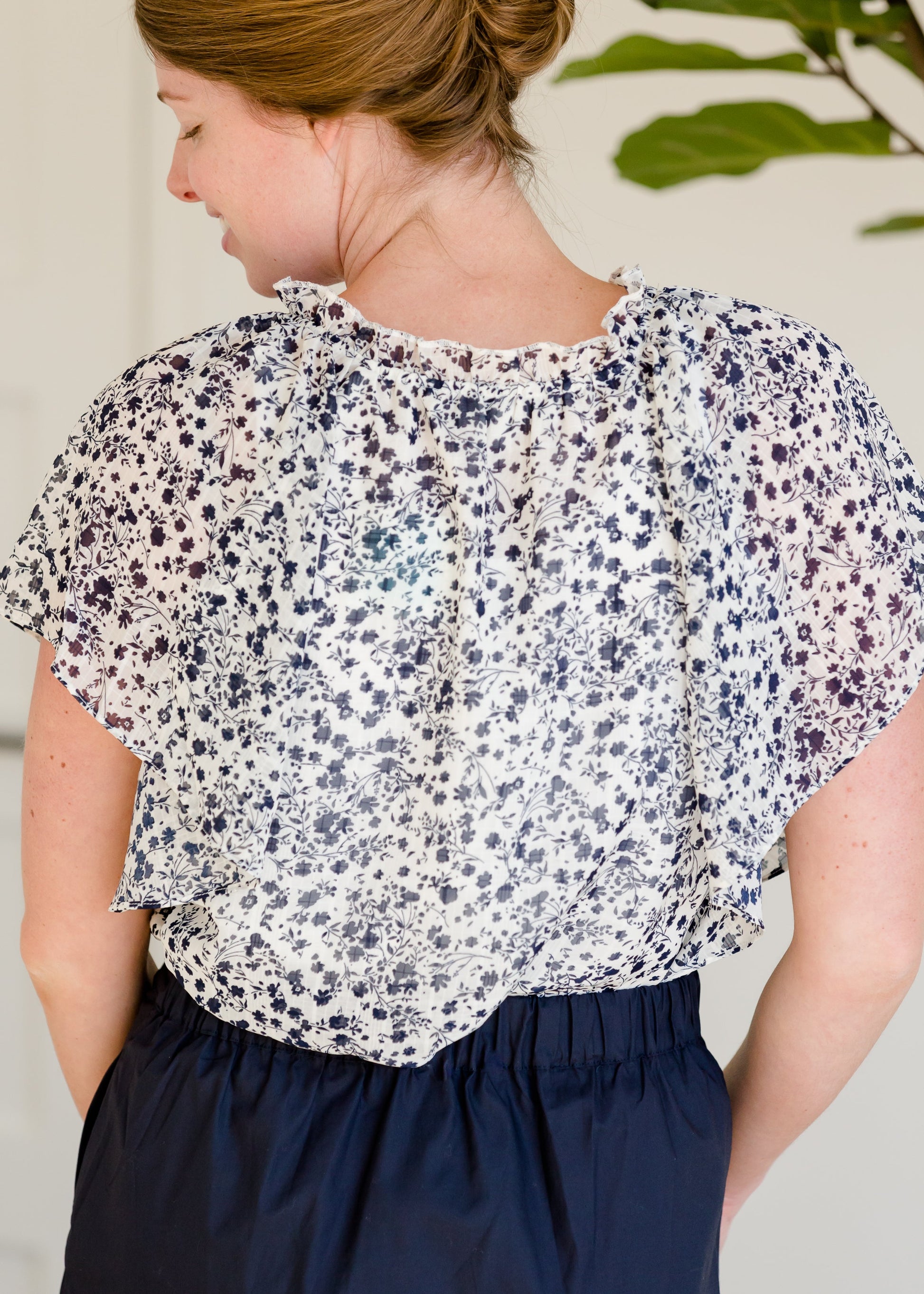 Navy Floral Tassel Tie Top - FINAL SALE Tops