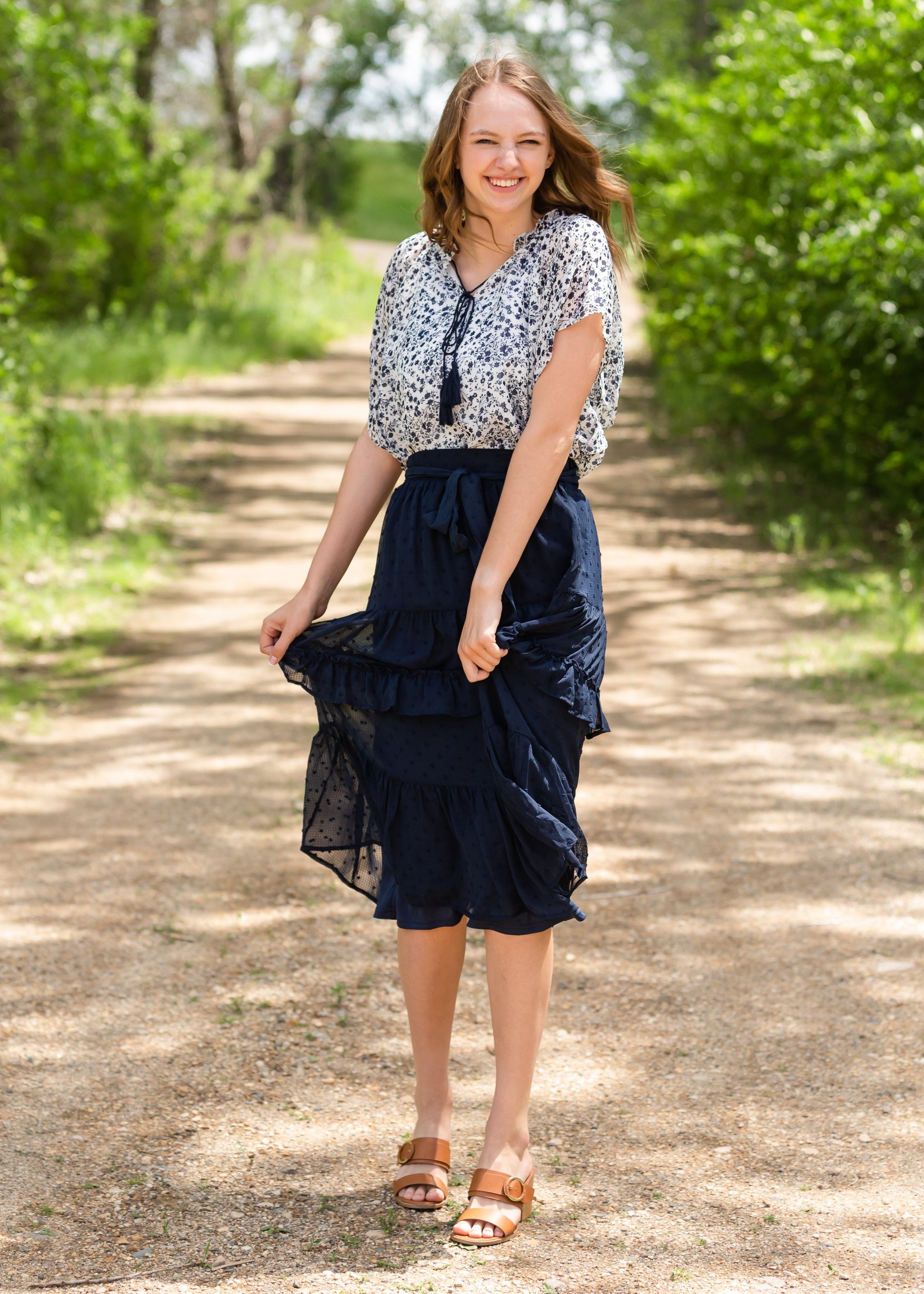 Navy Floral Tassel Tie Top - FINAL SALE Tops