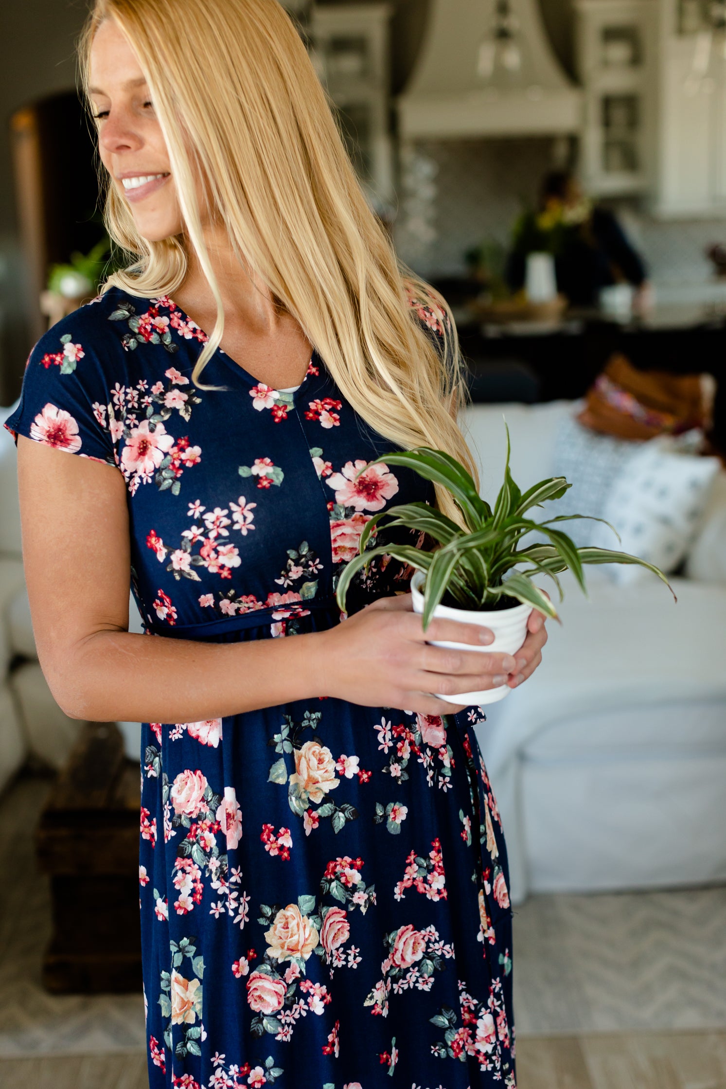 Navy Floral Waist Tie Maxi Dress Dresses