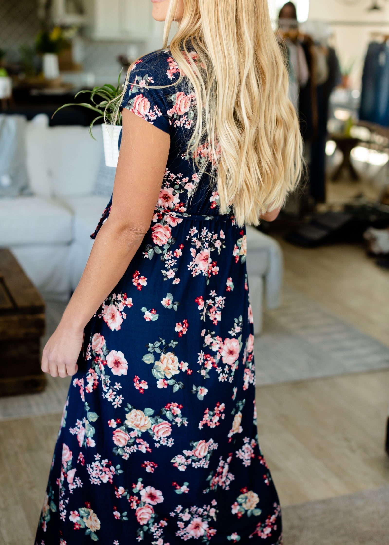 Navy Floral Waist Tie Maxi Dress Dresses