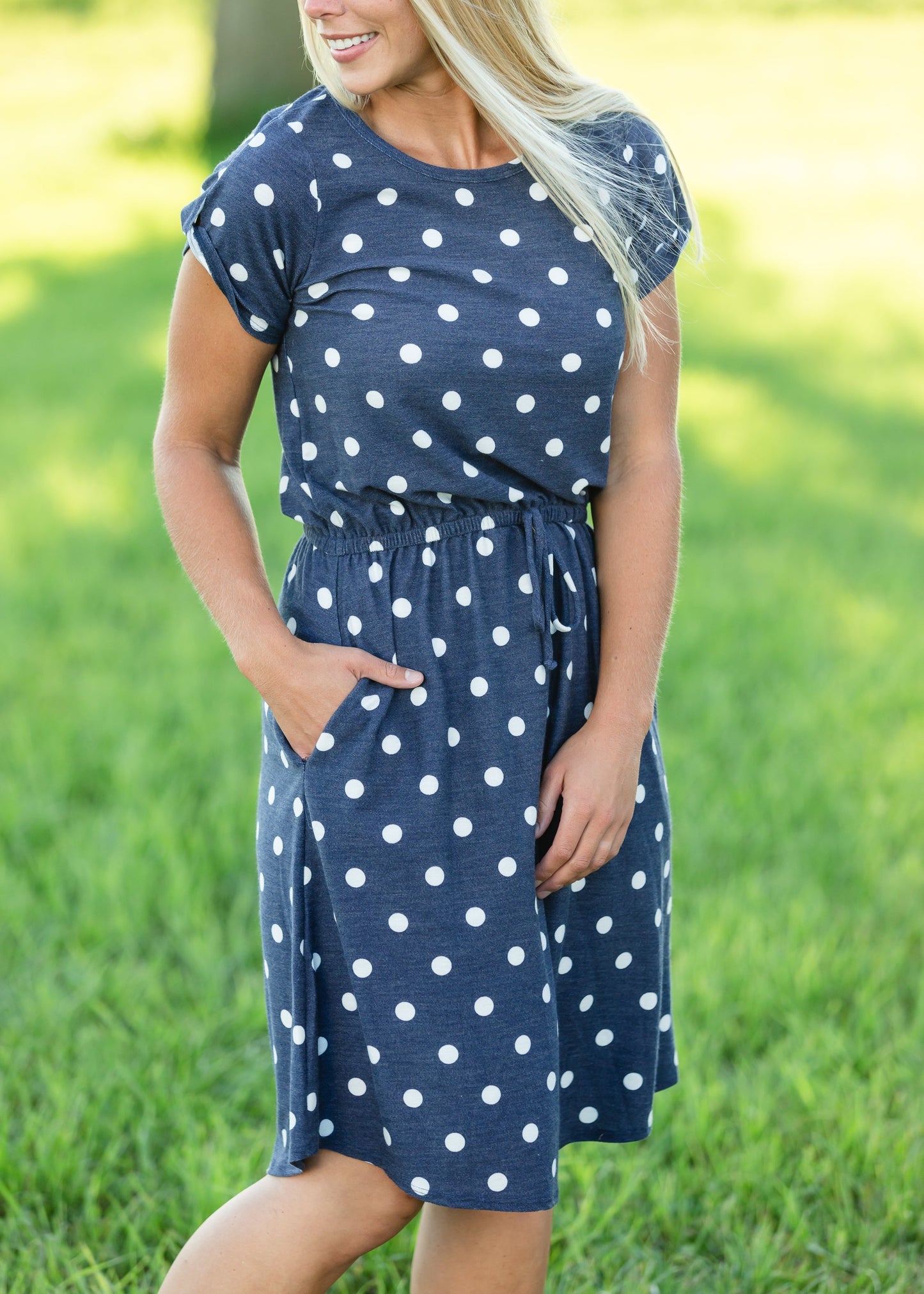 Navy French Terry Polka Dot Midi Dress - FINAL SALE Dresses