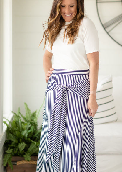 Navy Front Tie Stripe Midi Skirt - FINAL SALE Skirts