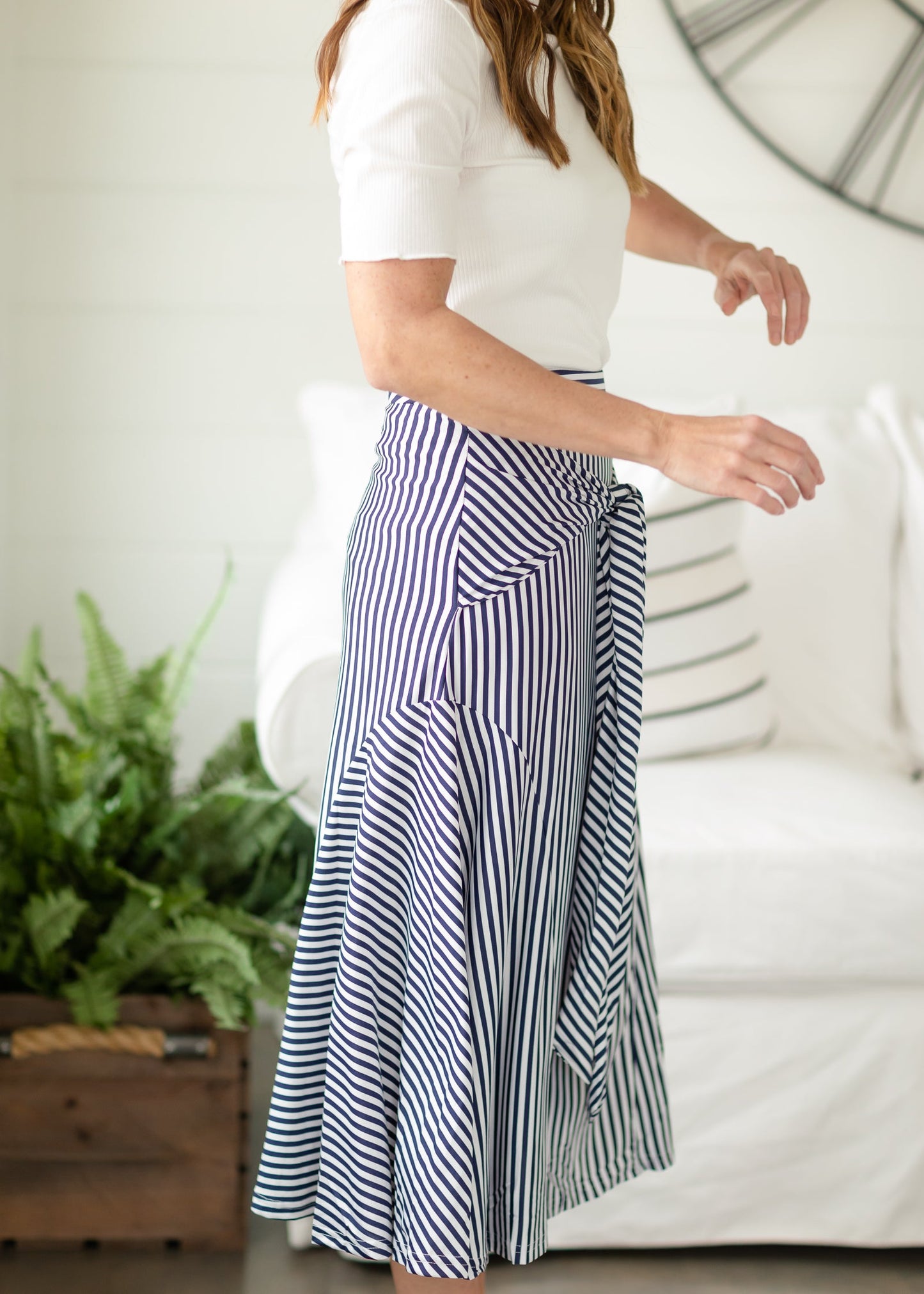 Navy Front Tie Stripe Midi Skirt - FINAL SALE Skirts