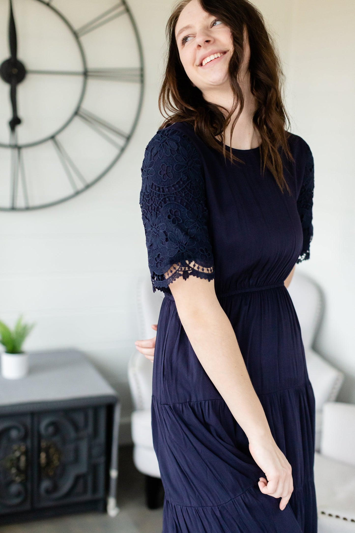 Navy Gathered Waist Maxi Dress Dresses