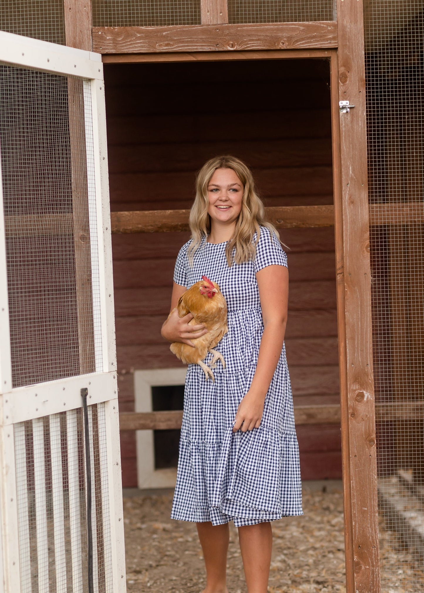 Navy Gingham Midi Dress Dresses