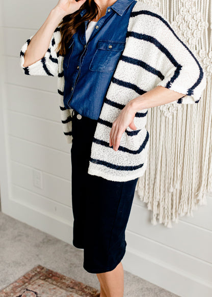 Navy + Ivory Yarn Kimono Sweater - FINAL SALE Tops