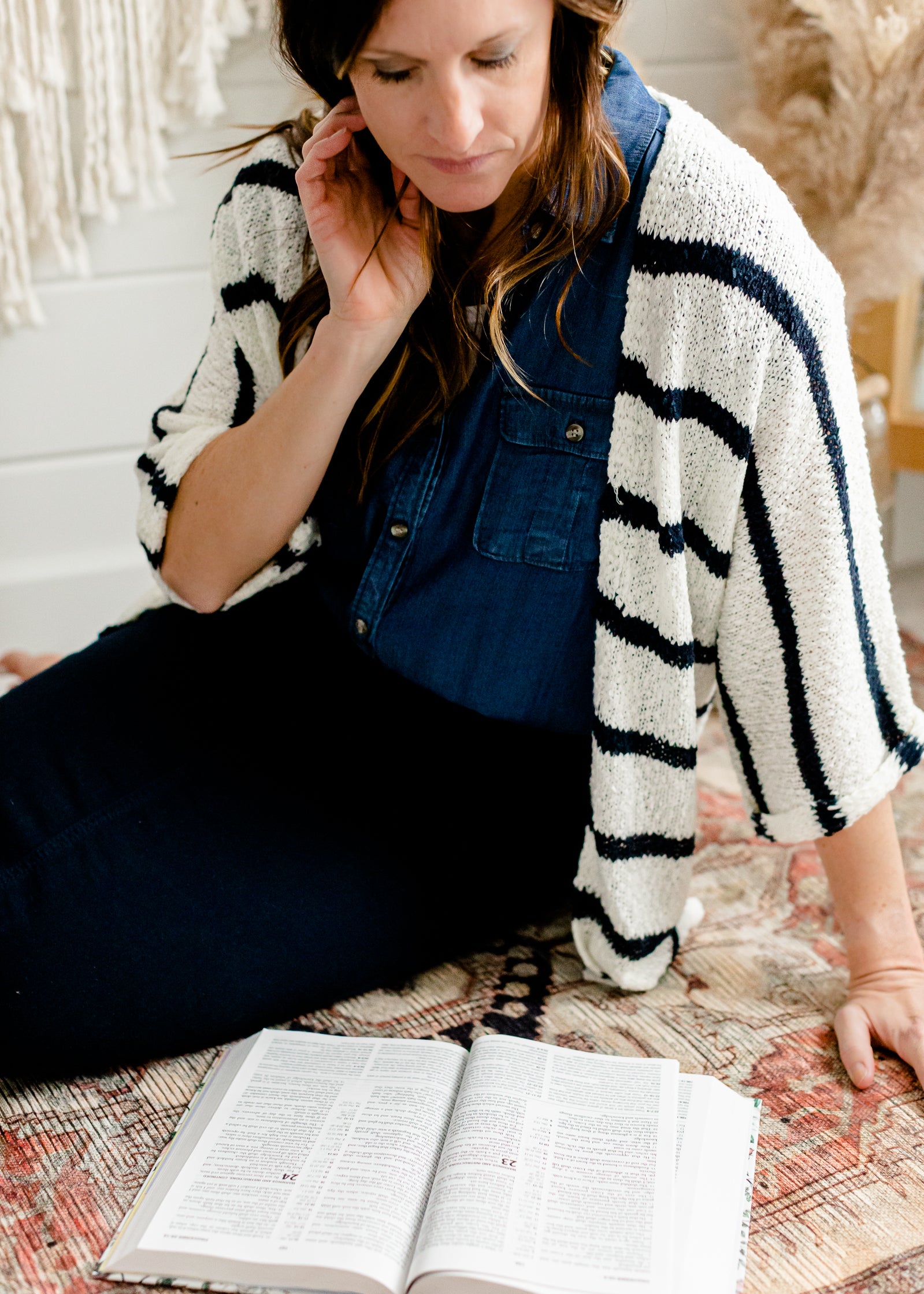 Navy + Ivory Yarn Kimono Sweater - FINAL SALE Tops