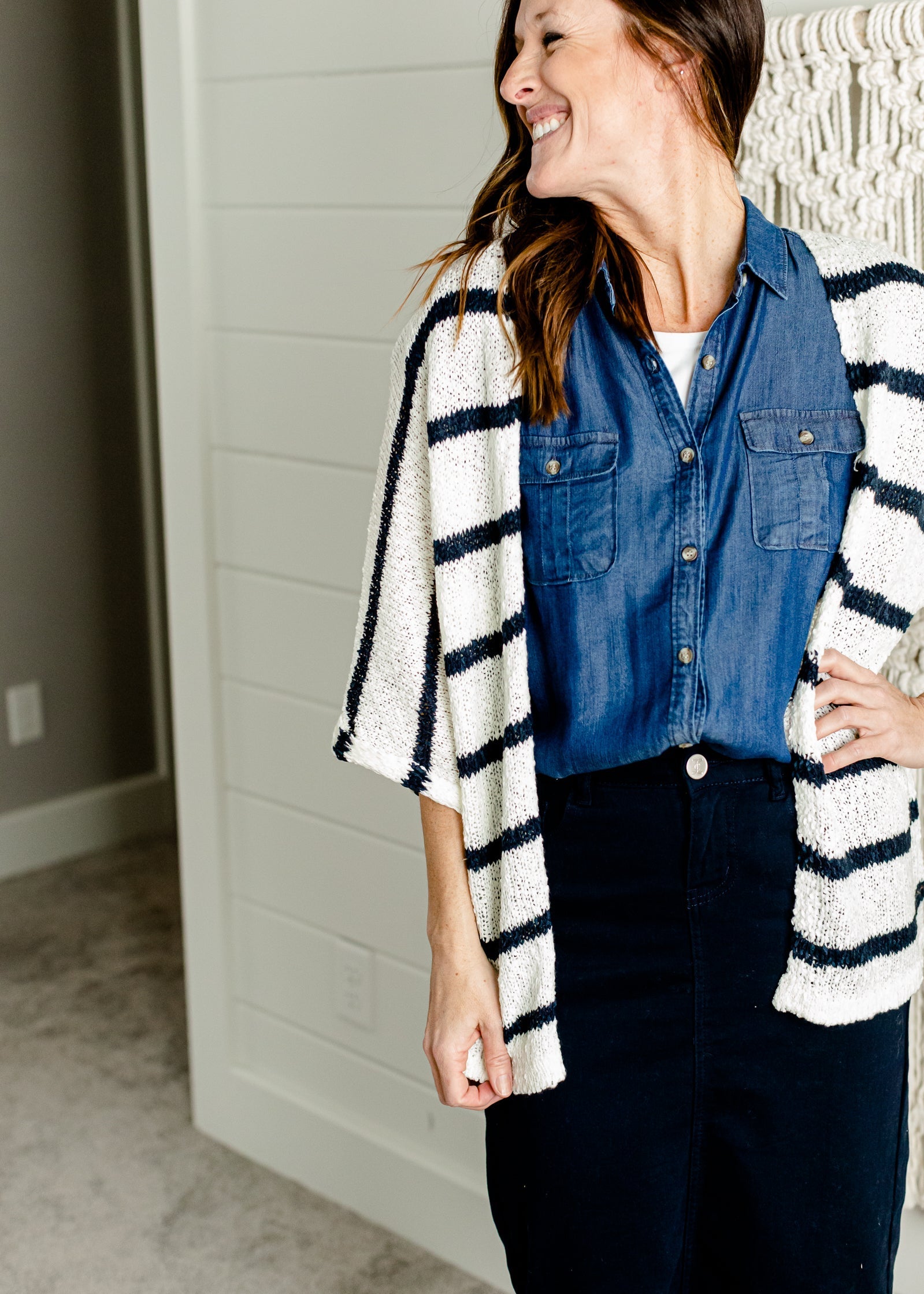 Navy + Ivory Yarn Kimono Sweater - FINAL SALE Tops