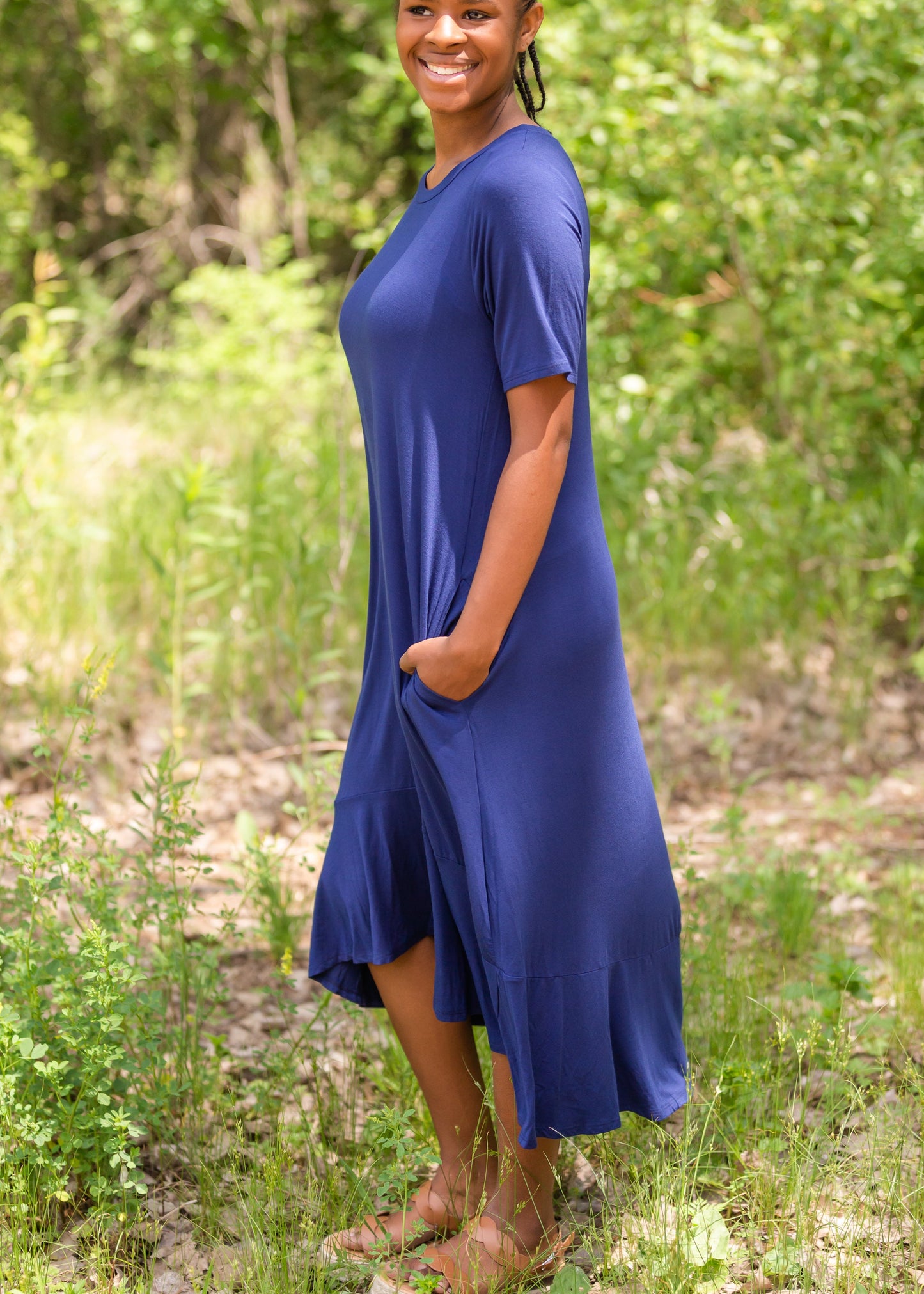 Navy Jersey Knit A-Line Midi Dress - FINAL SALE Dresses