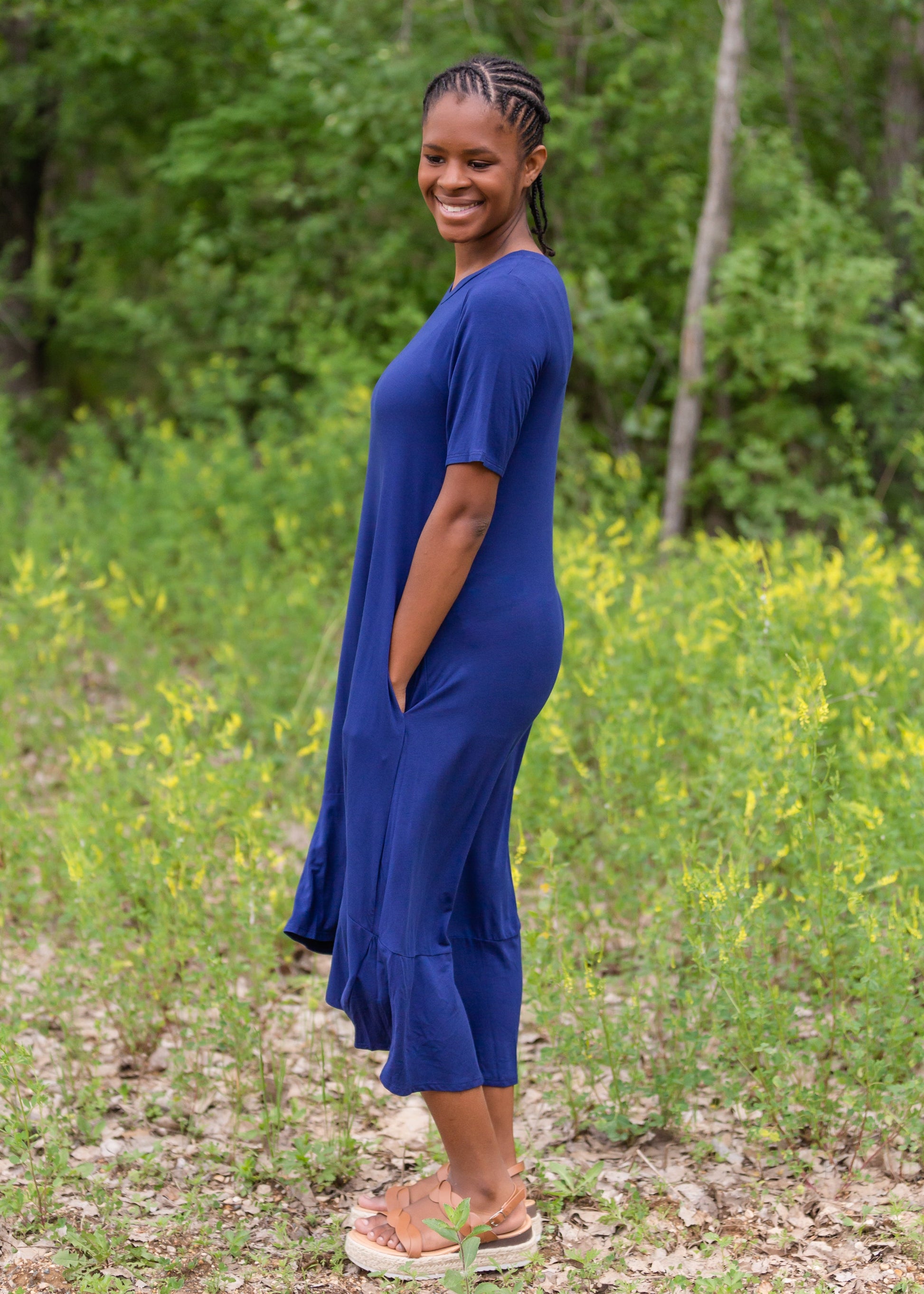 Navy Jersey Knit A-Line Midi Dress - FINAL SALE Dresses