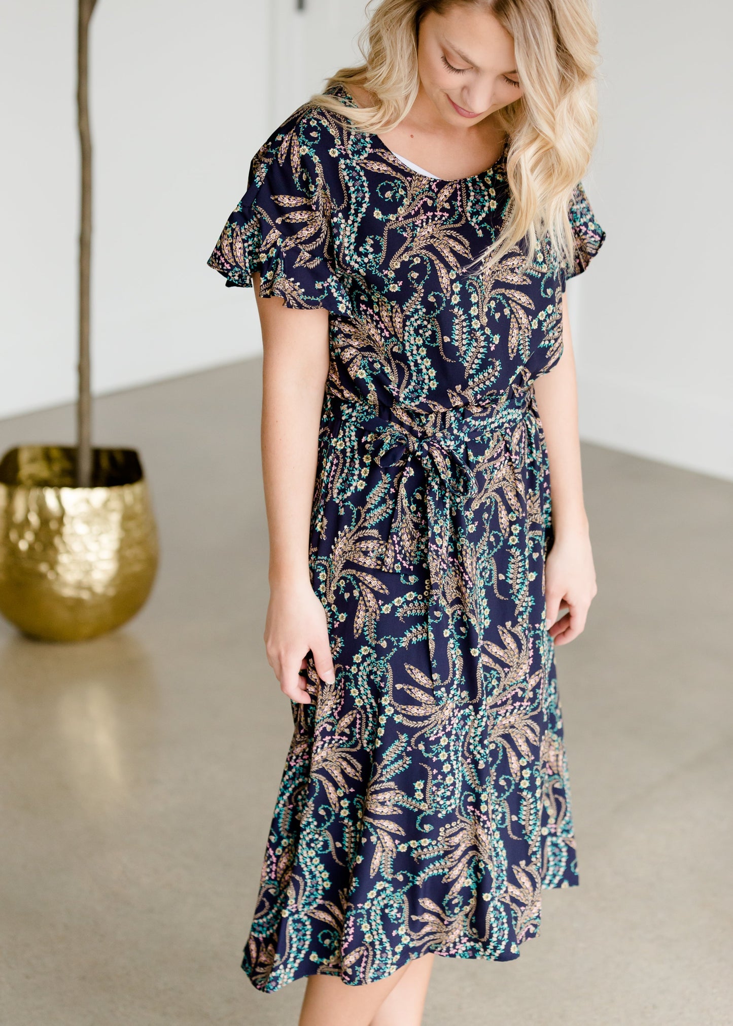 Navy Paisley Print Midi Dress - FINAL SALE Dresses