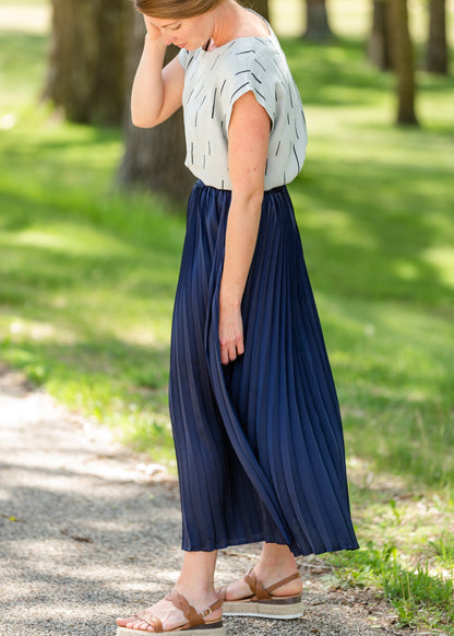 Navy Pleated High Waist Skirt - FINAL SALE Skirts