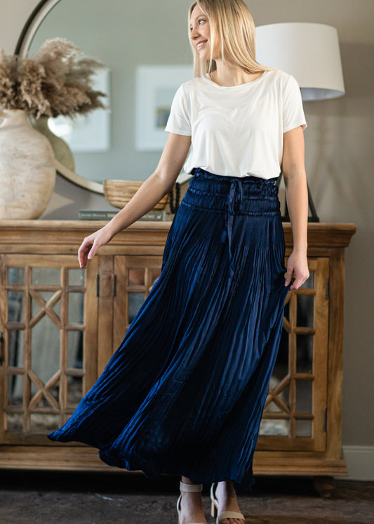 Navy Pleated Maxi Skirt - FINAL SALE Skirts