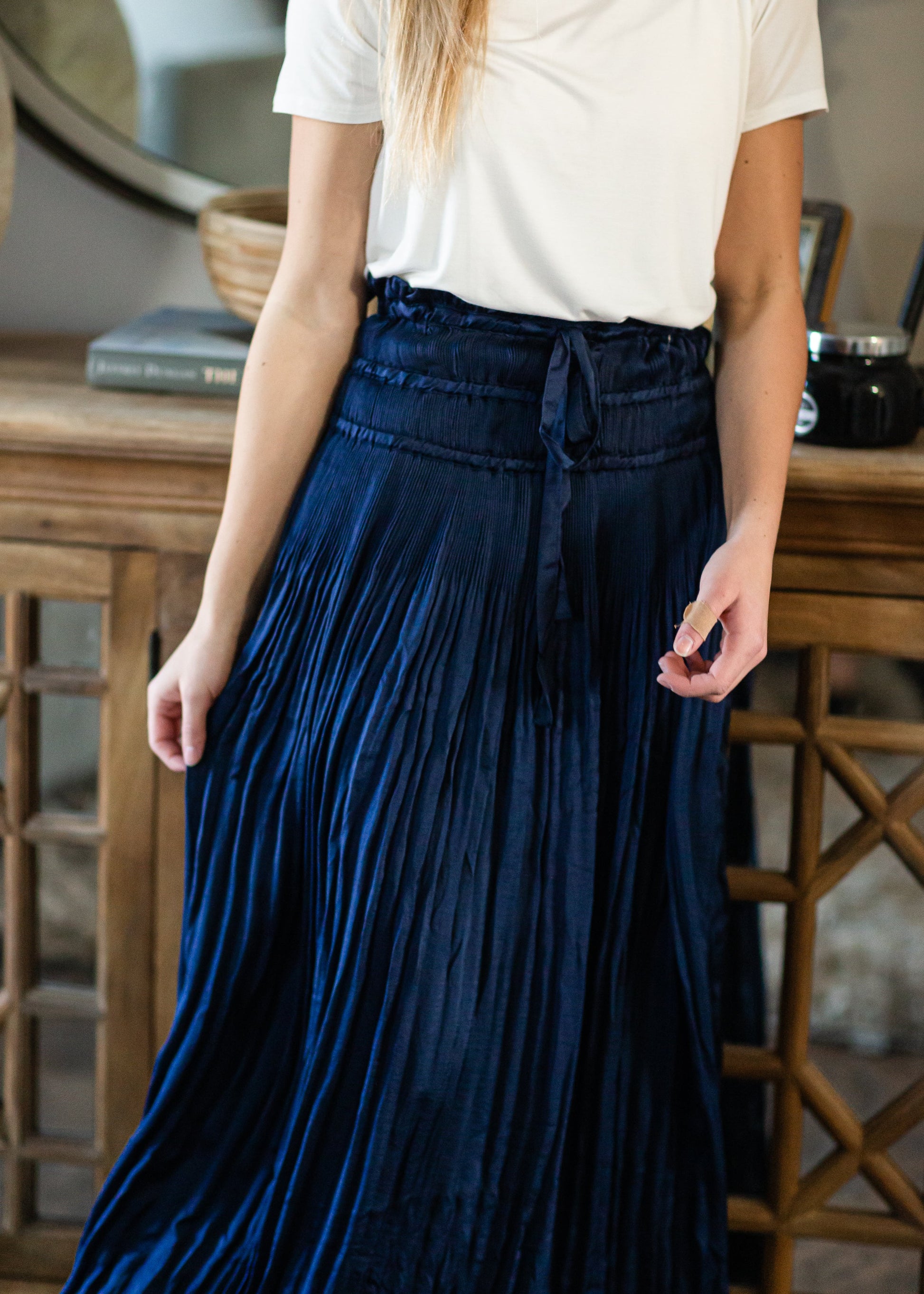 Navy Pleated Maxi Skirt - FINAL SALE Skirts